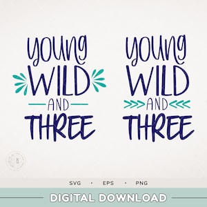 third birthday SVG - wild one svg - young wild three SVG - third birthday - young and wild - wild three birthday - DIY birthday shirt