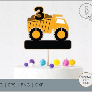 建設 SVG - ケーキ トッパー - 3 歳の誕生日 - ダンプ トラック ケーキ トッパー - 建設ケーキ トッパー - デジタル カット ファイル