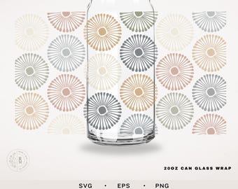 Libbey Beer Glass SVG - Starburst Art - seamless wrap - 20 oz libbey glass - floral pattern - abstract design - boho style art - seamless
