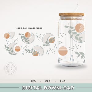 Can Glass SVG 16oz | BOHO ECLIPSE | seamless wrap - 16 oz libbey glass - floral pattern - abstract design - boho style art - seamless