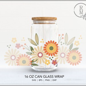 Libbey Glass SVG / RETRO FLORALS / envoltura sin costuras - vidrio libbey de 16 oz - arte de línea floral - diseño abstracto - arte estilo boho - flores groovy