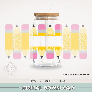 Can Glass SVG 16oz - 16oz - Monogram Pencils - seamless wrap - Pencil pattern - teacher design - teacher gift - seamless - artist