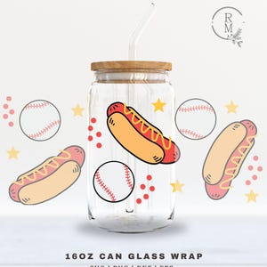 Can Glass SVG 16oz / VENTILADOR DE BÉISBOL / sin costuras - vidrio libbey de 16 oz - patrón de frutas - diseño de arte lineal - arte estilo boho - envoltura sin costuras