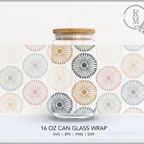 Can Glass SVG 16oz - Starburst Art - seamless wrap - 16 oz libbey glass - floral pattern - abstract design - boho style art - seamless