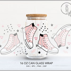 Kan glas SVG 16oz | SNEAKER-VENTILATOR | naadloze wrap - 16 oz libbey glas - sneakerpatroon - schoenontwerp - boho stijl kunst - naadloos