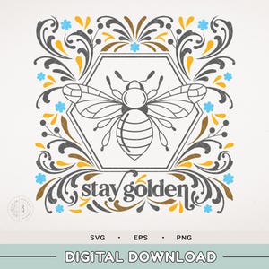 Queen Bee | STAY GOLDEN |  Mama shirt - Boho style floral - filigree Design - Mama shirt - gift for Mama  - boho floral frames - bee hive