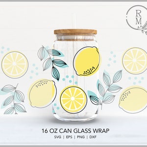 Boîte en verre SVG 16 oz | CITRON D'AMOUR | emballage transparent - verre libbey 16 oz - motif citron - dessin abstrait - art de style bohème - sans couture - agrumes