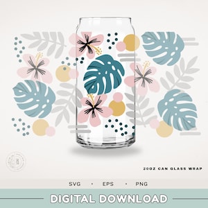 Libbey Beer Glass SVG - 20oz - Hawaiian Floral - naadloze wrap - libbeyglas - bloemmotief - luau-ontwerp - kunst in boho-stijl - naadloos