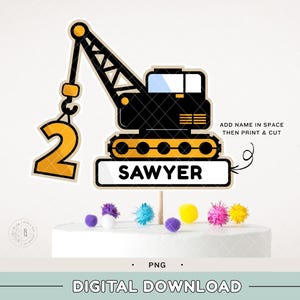 Byggtårtdekoration JPG - utskrivbar krantårtdekoration - digital fil utskrift hemma - Byggtema DIY födelsedag - Tårtdekoration