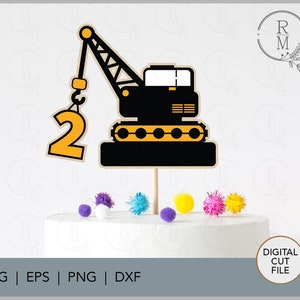 建設 SVG - クレーン ケーキ トッパー - 2 歳の誕生日 - ダンプ トラック ケーキ トッパー - 建設 ケーキ トッパー - デジタル カット ファイル