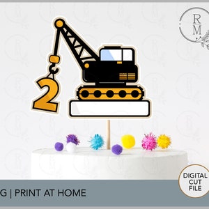 Bouwtaart topper JPG - afdrukbare kraan taart topper -digitale file print thuis bestand - Bouw thema DIY verjaardag - Cake topper