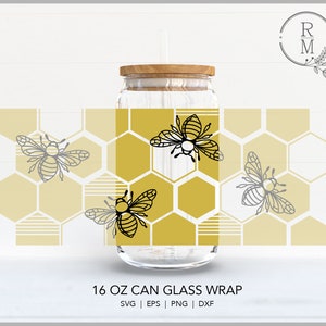 Kan glas SVG 16oz | BIJENKORF | naadloze wrap - 16 oz libbey glas - bijenkorf patroon - abstract ontwerp - boho stijl kunst - naadloos