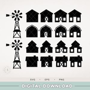 Farmhouse silhouette SVG Bundle - Farmhouse - On the Farm - Windmill - Farmhouse inspired - Farmhouse style - DIY signage