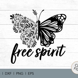 Boho SVG - vrije geest - handgetekende bloemen - boho geïnspireerd - boho grafisch T-shirt - SVG - digitaal ontwerp - digitale bloemen - vlinder