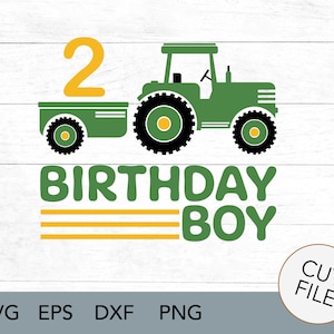 Tracteur SVG - chemise de fête d'anniversaire thème tracteur de ferme - charrue et jeu d'anniversaire - Farming Party - Wagon - John Deere Green - Birthday Boy