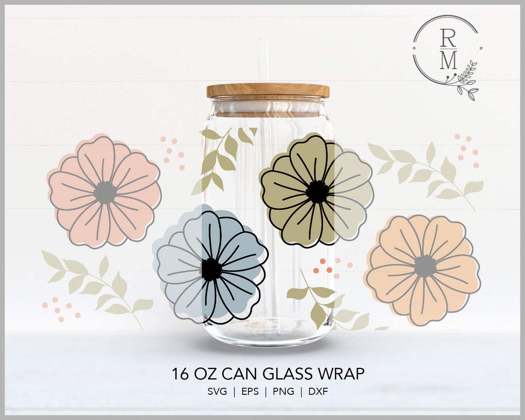 Can Glass SVG 16oz | VINTAGE FLORALS | Seamless Wrap - 16 Oz Libbey ...