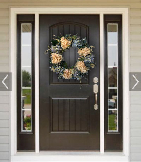 Spring wreath easter wreath front door wreath hydrangea wreath eucalyptus yellow wreath blue flower wreath