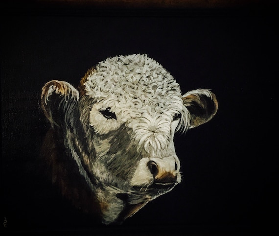 Calf, cow, acrylic art, farm baby, farm animal, ranch, ranch animal, heifer, barn animal, western art, cowboy art, animal painting