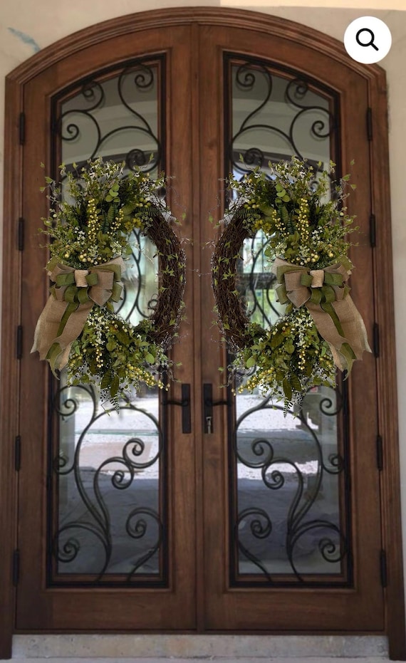 Everyday cottage berry blueberry greenery grapevine spring wreath front door double door wreath