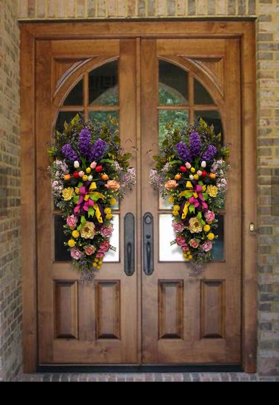 Spring summer Easter wreath teardrop floral lilac rose tulip cottage farmhouse front door wreath Mother’s Day Gift