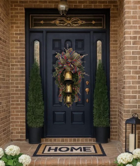 Christmas jingle bell poinsettias teardrop swag for  front door wreath