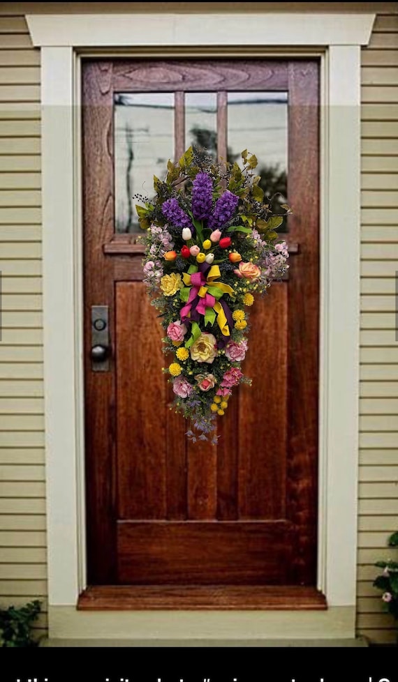 Spring summer Easter wreath teardrop floral lilac rose tulip cottage farmhouse front door wreath Mother’s Day Gift