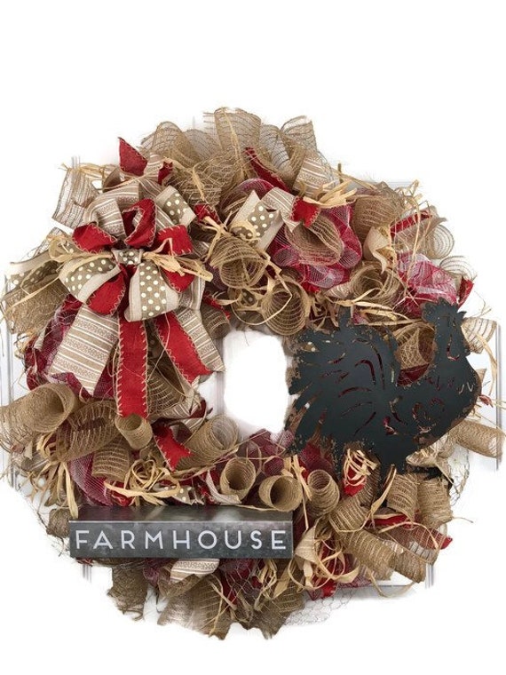 Farmhouse rooster wreath | rustic wreath | front door wreath | farm decor | chicken wreath  | everyday wreath | farmhouse wreath