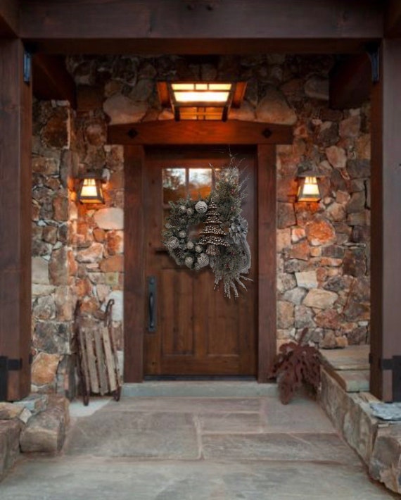 Winter wreath front door wreath seasonal wreath Christmas wreath flocked wreath lodge rustic wreath cabin farmhouse