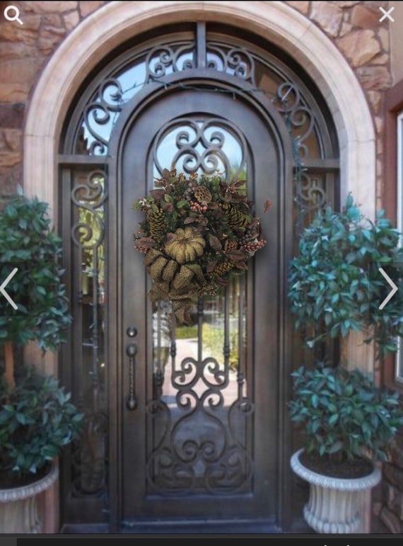 Custom fall christmas pumpkin purple copper sage pinecone elegant pine front door wreath dried pod grape wreath gold holly