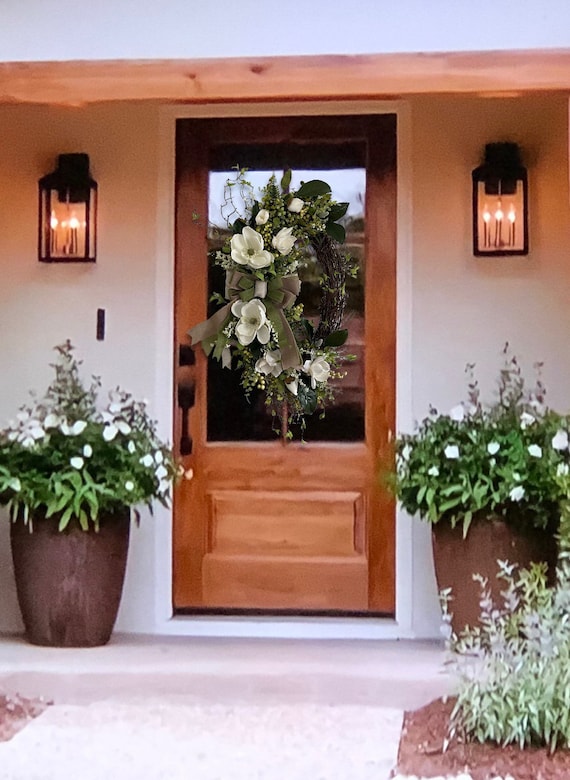 Magnolia everyday berry greenery grapevine spring wreath front door wreath cream farmhouse rustic southern summer wreath