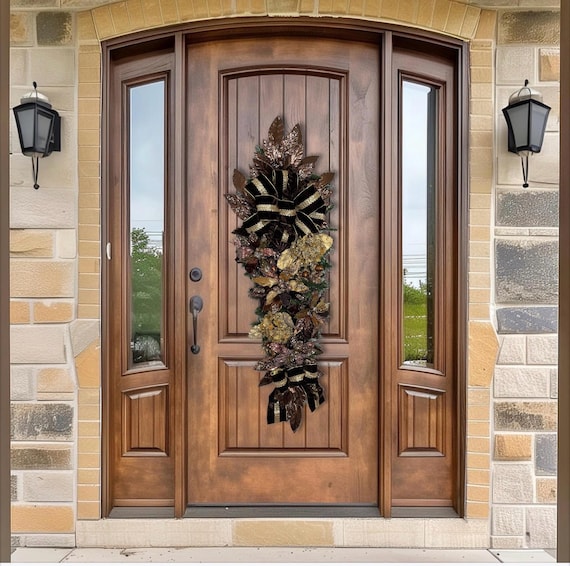 Chocolate rust gold copper poinsettia hydrangea extra large deluxe Christmas swag for your  front door