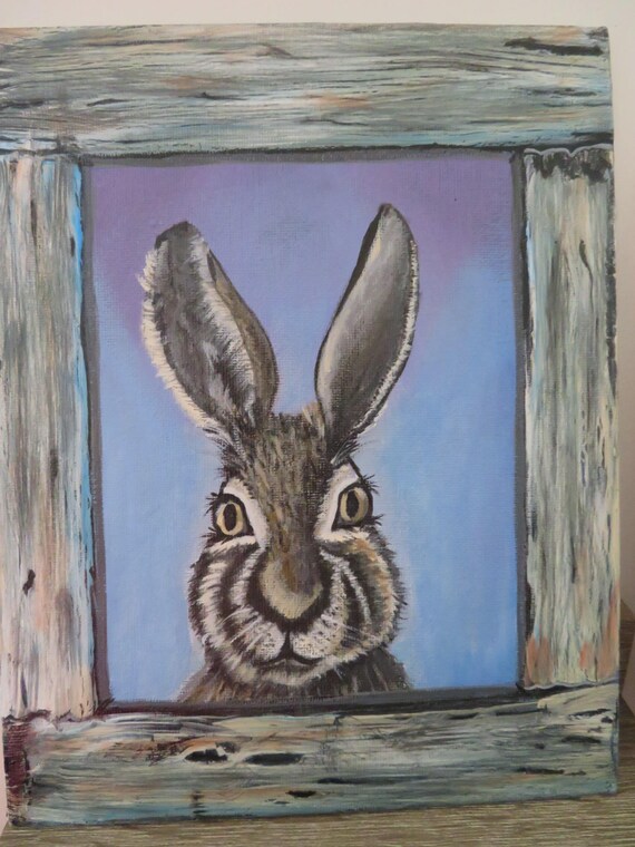 Who's outside my window? Collection, Rabbit, Bunny, Acrylic, Children, Painting, Barnwood, Barnyard, Animal, Whimsical,