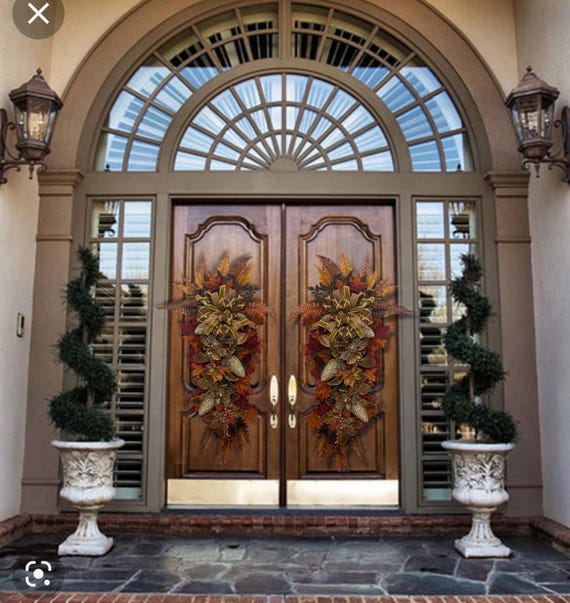 Glittered Fall Teardrop Swag: Velvet Magnolia & Pinecone Door Decor