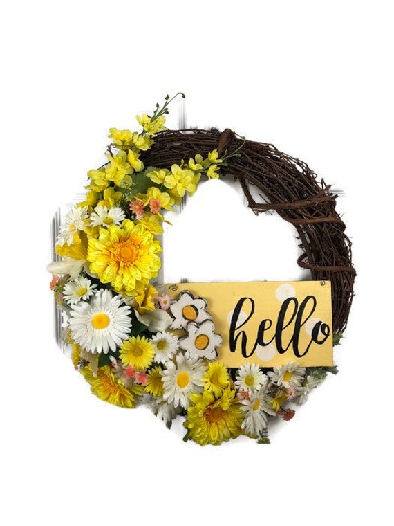 summer wreath | front door wreath | summer floral wreath | yellow wreath | rustic wreath | floral wreath | daisy wreath | wildflower wreath