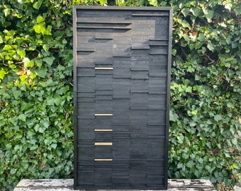 Textural Wood Wall Art - Modern Geometric Relief Panel -Black and Natural Wood-Sculptural Minimalist Wall Decor