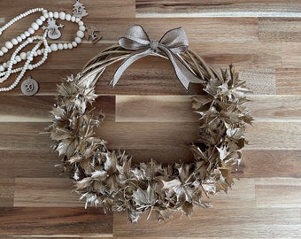 Christmas Door Wreath | Gold Dry Leaf Decor|