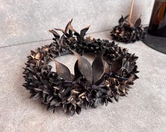 Modern Easter Bunny Ears Wreath-Black & Gold Botanical Table Decoration -Handmade Natural Leaf Centrepiece -Elegant Easter Decor
