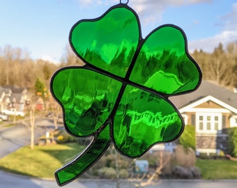 stained glass shamrock, stained glass four leaf clover, st. patricks day, celtic decor, luck of the irish, irish gifts, irish clover