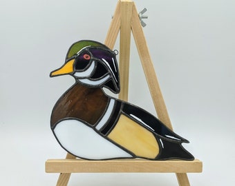 wood duck stained glass, bird lover gift for her, bird suncatcher stained glass, bird gifts for women, bird watcher gift, birding gifts