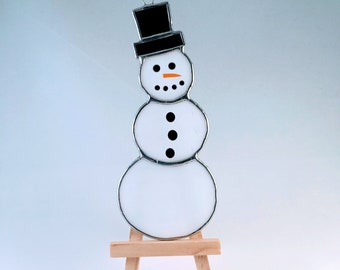 snowman decoration, stained glass christmas ornament, christmas tree decorations, stained glass snowman suncatcher, christmas snowman