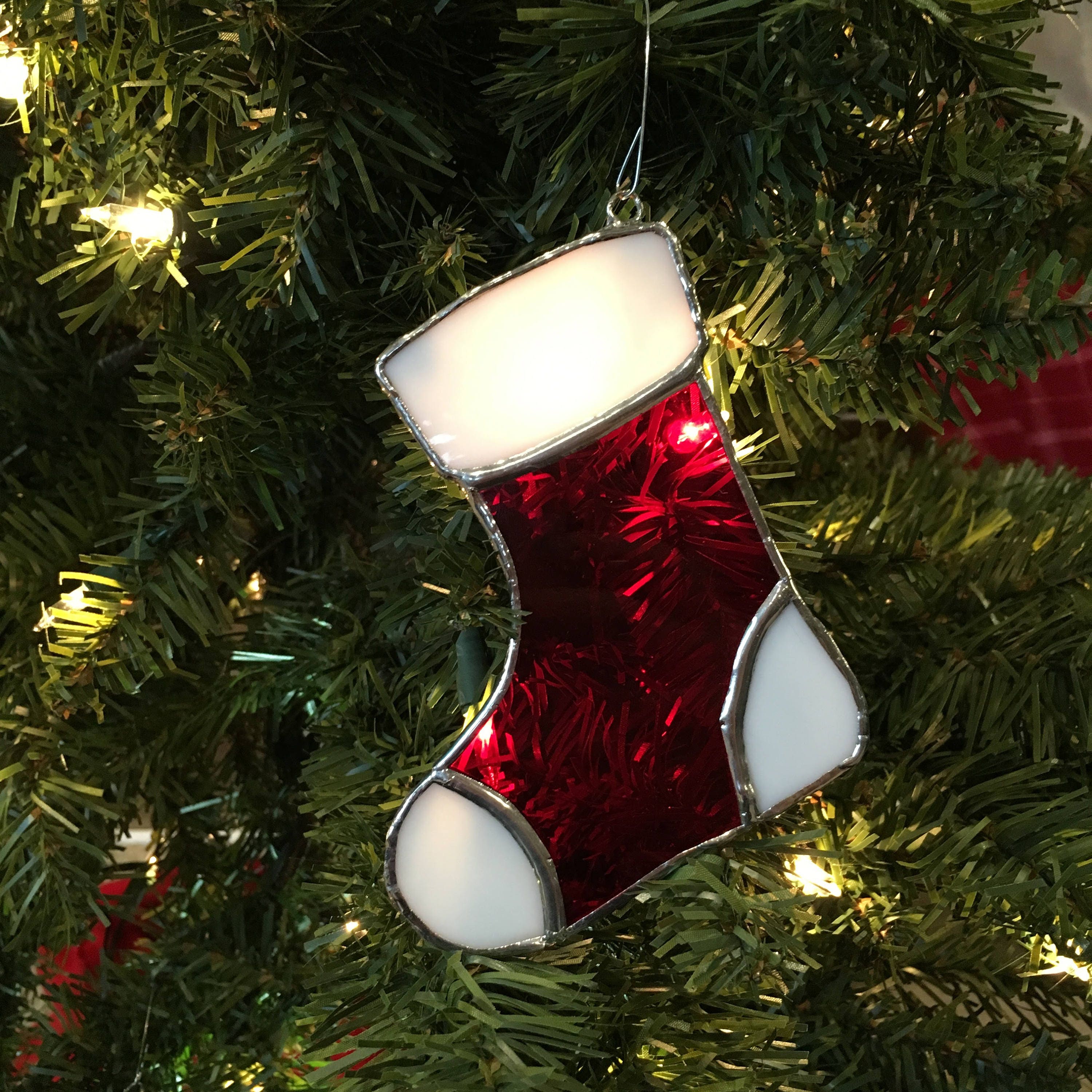 Stocking Ornament Stained Glass Stocking Holiday Decor Etsy