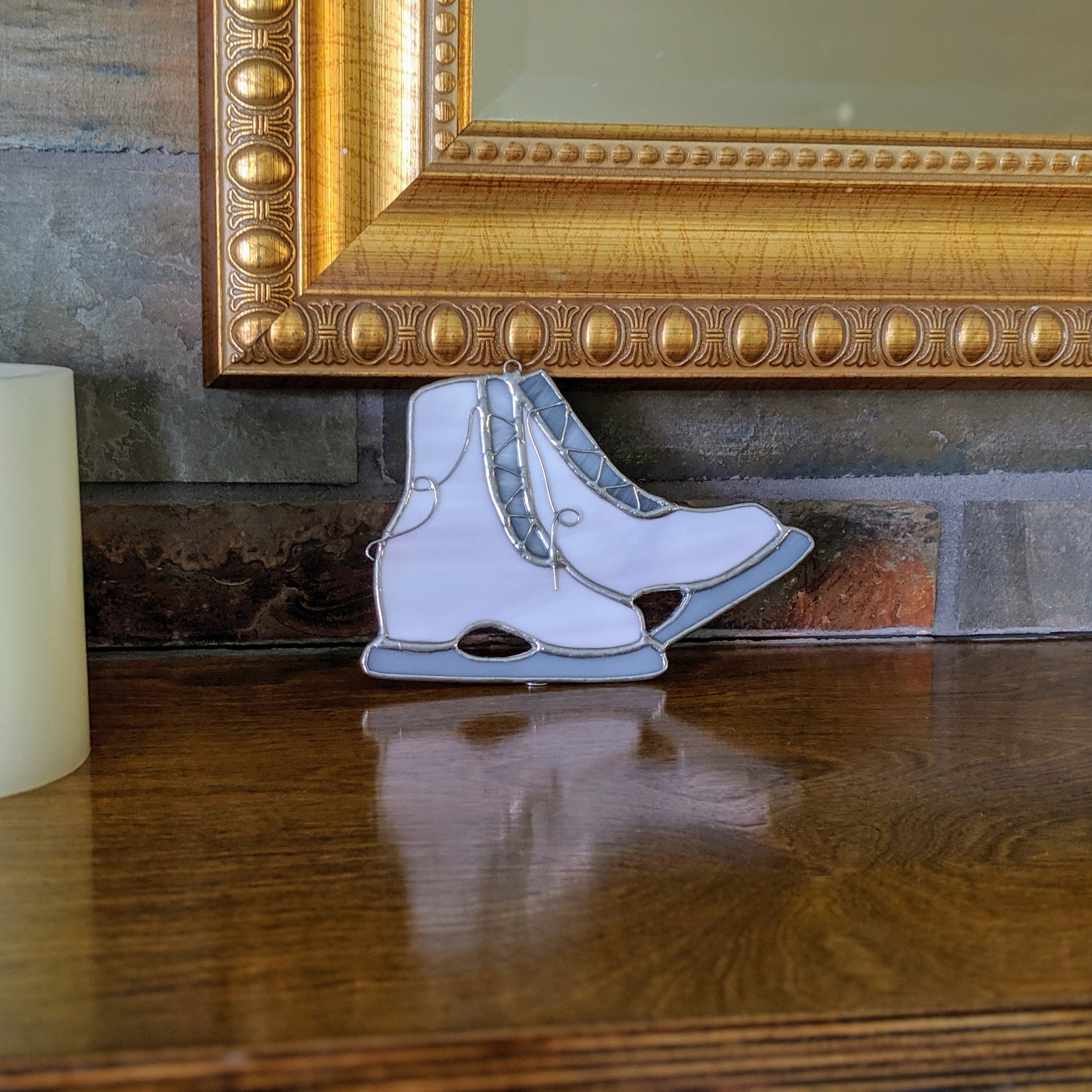 Ice Skating Gift Ice Skates Ornament Holiday Decor Stained Etsy Canada