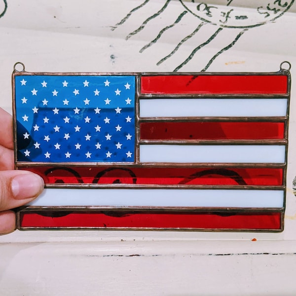 stained glass american flag, stained glass flag, veterans gift, gift for veteran, patriotic gift, american gifts, gift for dad, gift for him