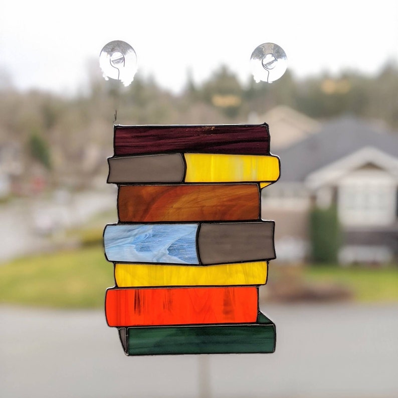 Stained Glass Stack of Books Stained Glass Art Book Lover Etsy