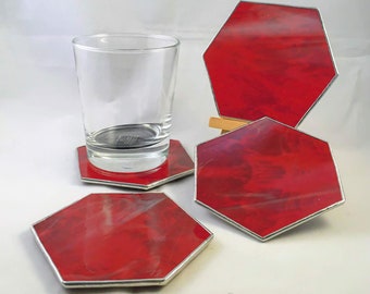 hexagon coasters, glass coasters set, set of 4 coasters, drink coasters, wine accessories, wine coaster, gifts for home, gift for mom