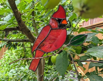 cardinal stained glass, cardinal ornament, bird lover gift, bird suncatcher, bird gifts for women, cardinal gift, bird watcher gift, birding