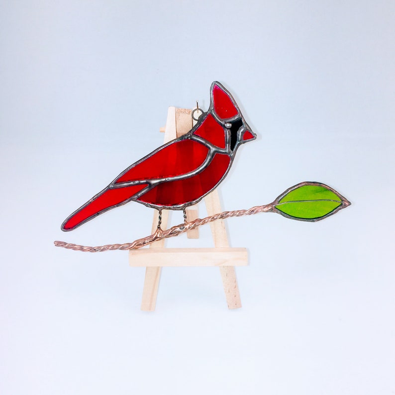 Cardinal Stained Glass Cardinal Ornament Bird Lover Gift Etsy Canada