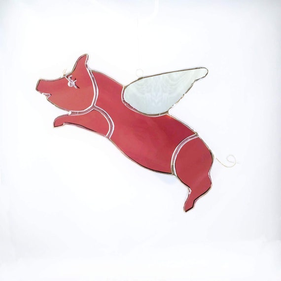 Flying Pig Ornament Stained Glass Pig Flying Pig Decoration Etsy