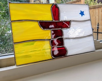 nunavut art glass, province art flag, stain glass flag wall art, stained glass gift for her, inukshuk art gifts for him, pride canada flag