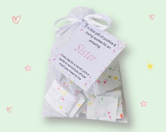 Celebrate Your Sister, with this Thoughtful Gift Bag Filled with Heartwarming Quotes. Assortment of Positive Loving Quotes for your Sister.